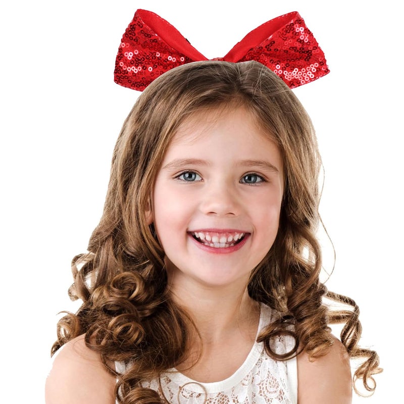 Hipcheer 2 Packs Jumbo Cheerleading Bow 6 Inch Cheer Hair Bows with Ponytail Holder for Teen Girls Softball Outfit Uniform (Sequin Red) - Image 3